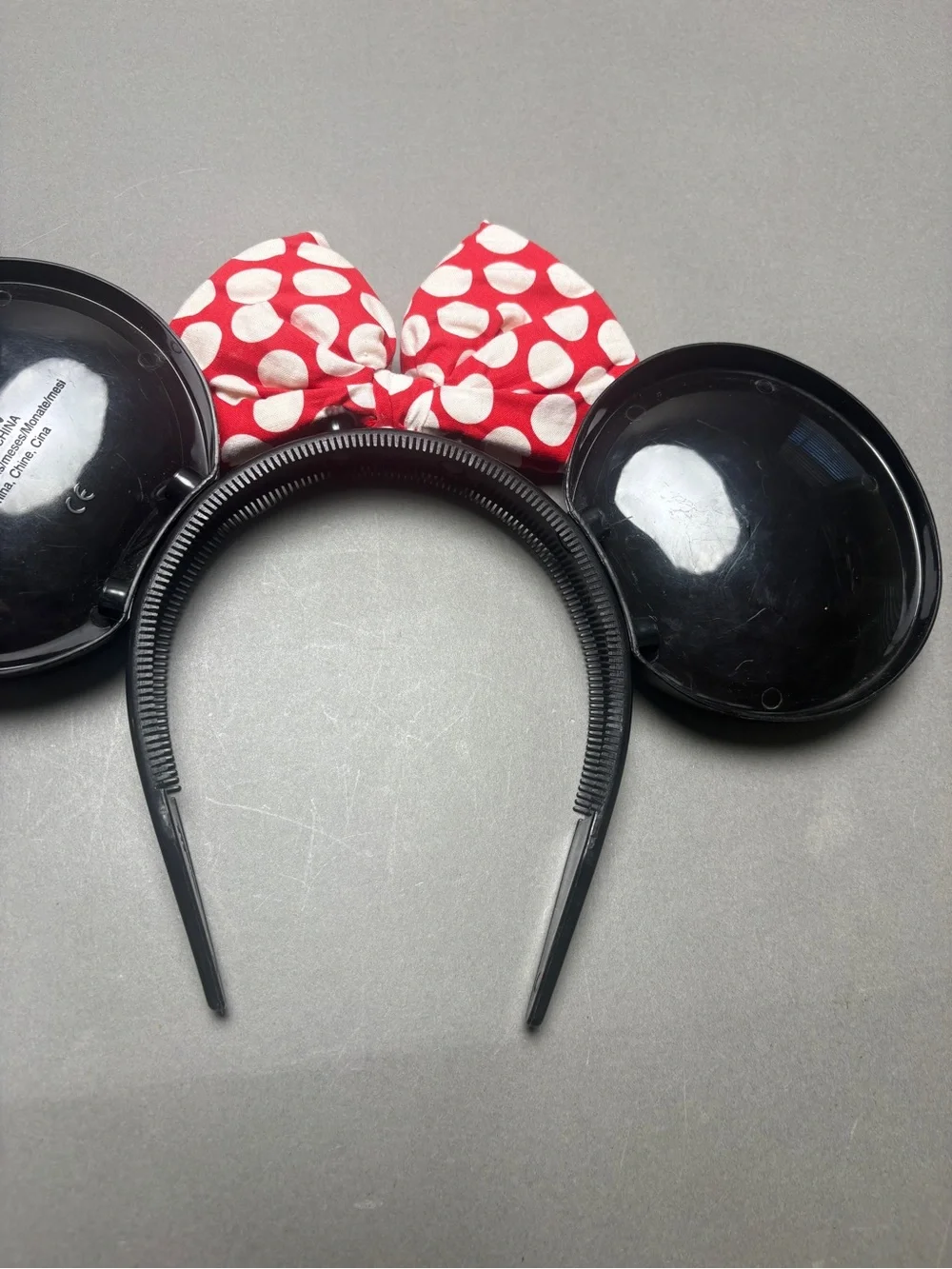 Vintage 90s Disney Black Minnie Ears Headband with Red White Polka Dot Bow